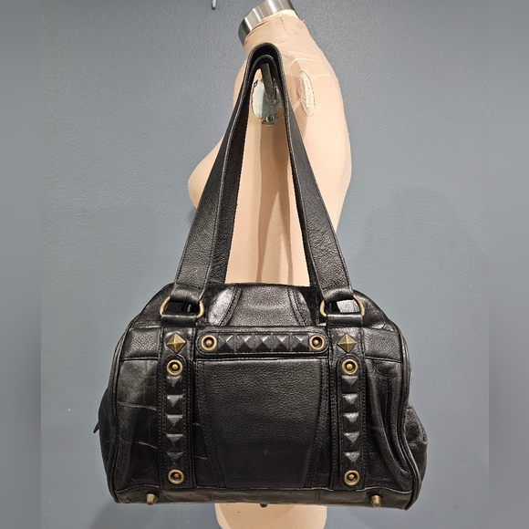 Betsey Johnson Handbags - Vintage BETSEY JOHNSON Black Leather Studded Multi Compartment Shoulder Bag